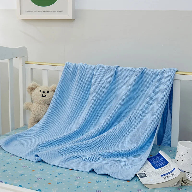 Manta de punto para bebé recién nacido, colcha de cama para niños, color sólido, algodón puro suave, para envolver bebés