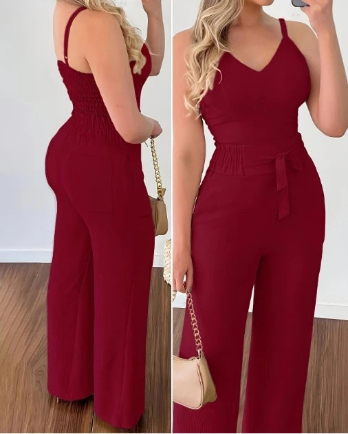 Conjuntos de dos piezas para mujer, trajes de verano 2024, top fruncido y pantalón casual de cintura alta, trajes de mujer con temperamento