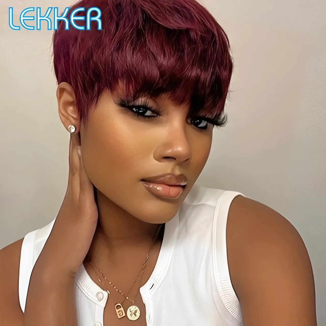 Burgundy Pixie Bob Human Hair Wig