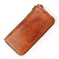 Cartera de lujo hecha a mano de cuero genuino Crazy Horse para hombre, cartera pequeña de cuero para hombre, monedero corto con clip para billetes, bolsa para dinero, café negro