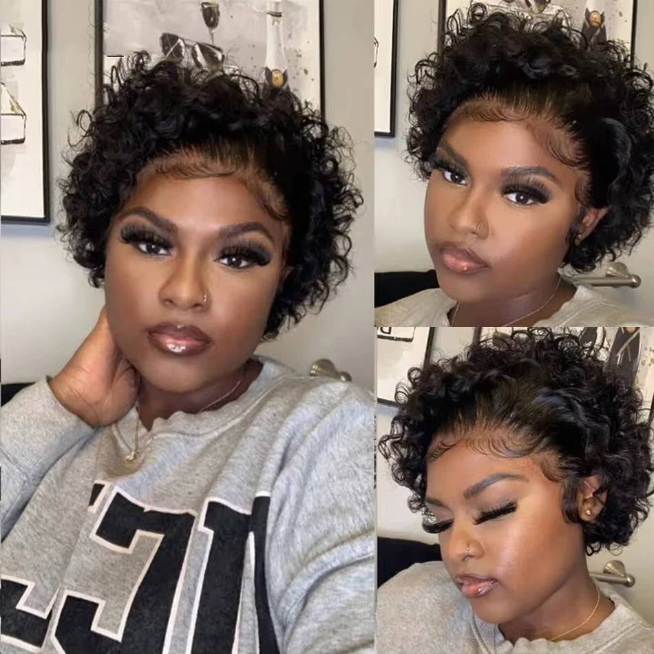 Pixie Cut Wig Human Hair Short Curly 13x1 13x4 Lace Front Human Hair Wigs Natural Black Pixie Wig Deep Curly For Black Women