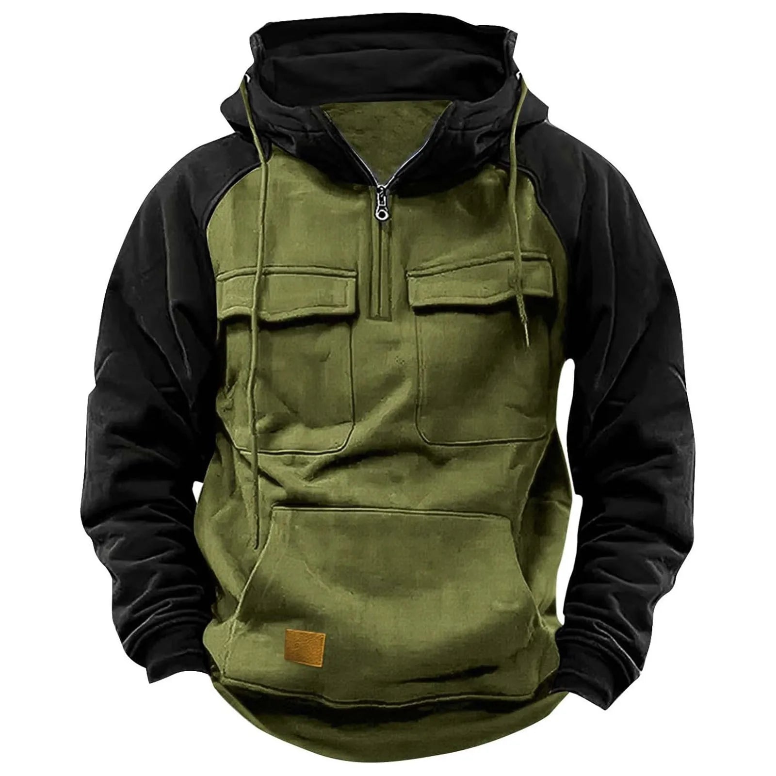 Sweat-shirt à capuche pour homme, style patchwork, ample, avec poches, manches longues, style décontracté, collection printemps-automne