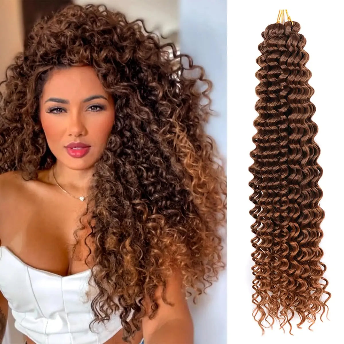 Synthetic 22 Inch Deep Wavy Twist Crochet Hair Synthetic Afro Curly Hair Crochet Braids Ombre Brown Braiding Hair Extensions