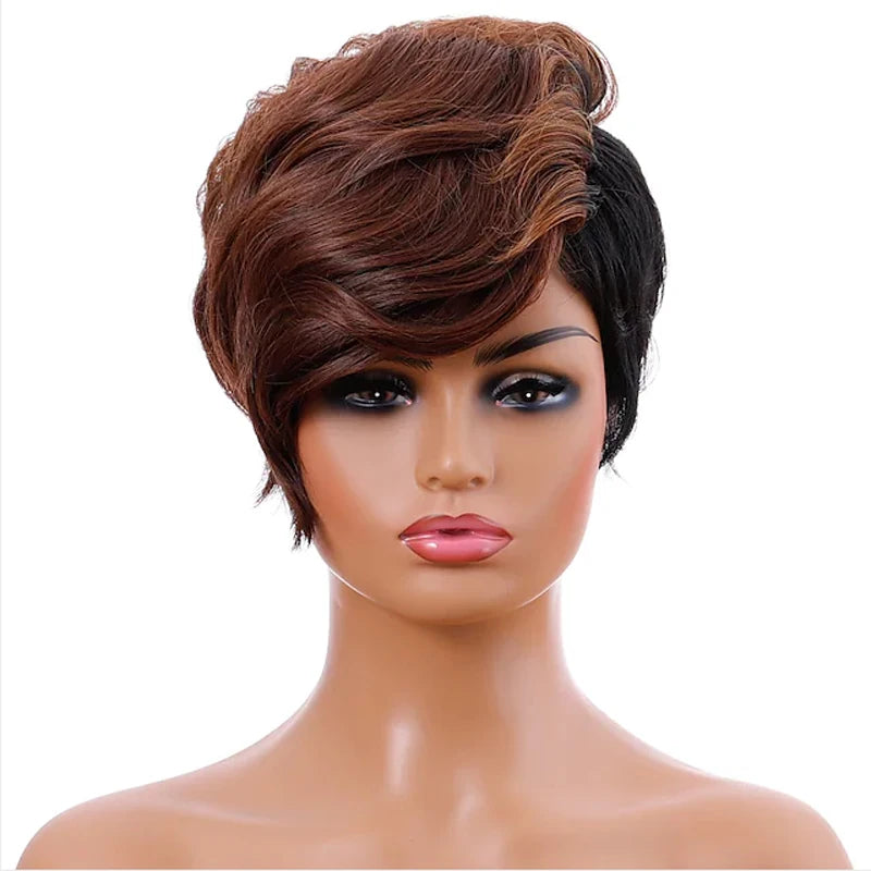 HAIRJOY Synthetic Hair Burgundy Brown Short Straight Wigs for Black Women