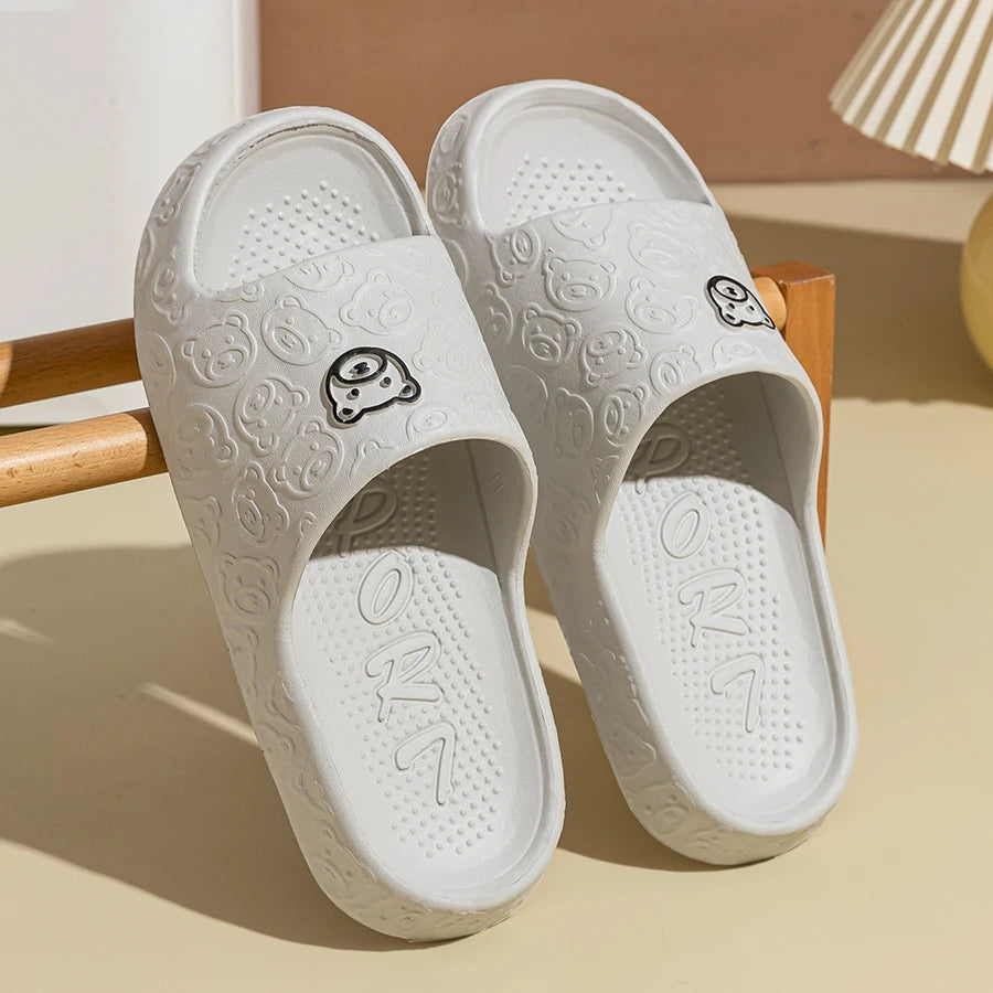 Verano Moda Hombre Zapatillas Estampado Osito Sandalias Interiores Baño Antideslizantes Suaves Mujer Dormitorio Zapatos Casuales Pareja