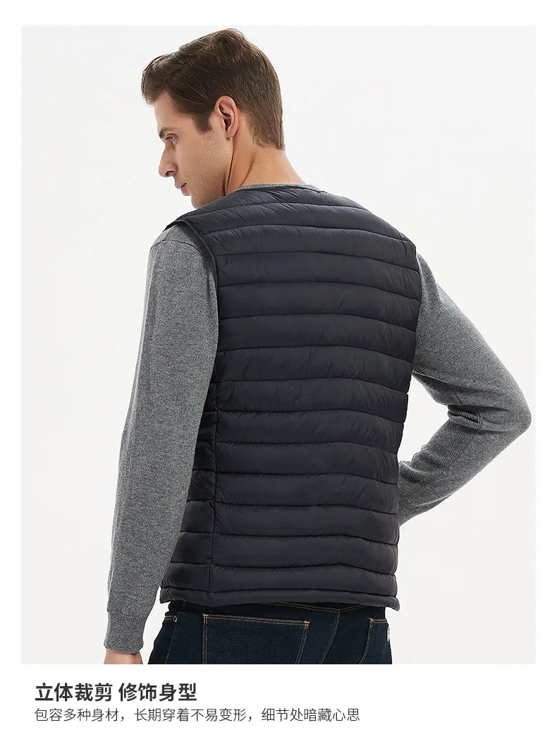 Men Vest Jacket Warm 2024 Autumn Winter Casual Sleeveless Coats Down Cotton Waistcoat Solid Color Male Buttons V-neck Outerwear