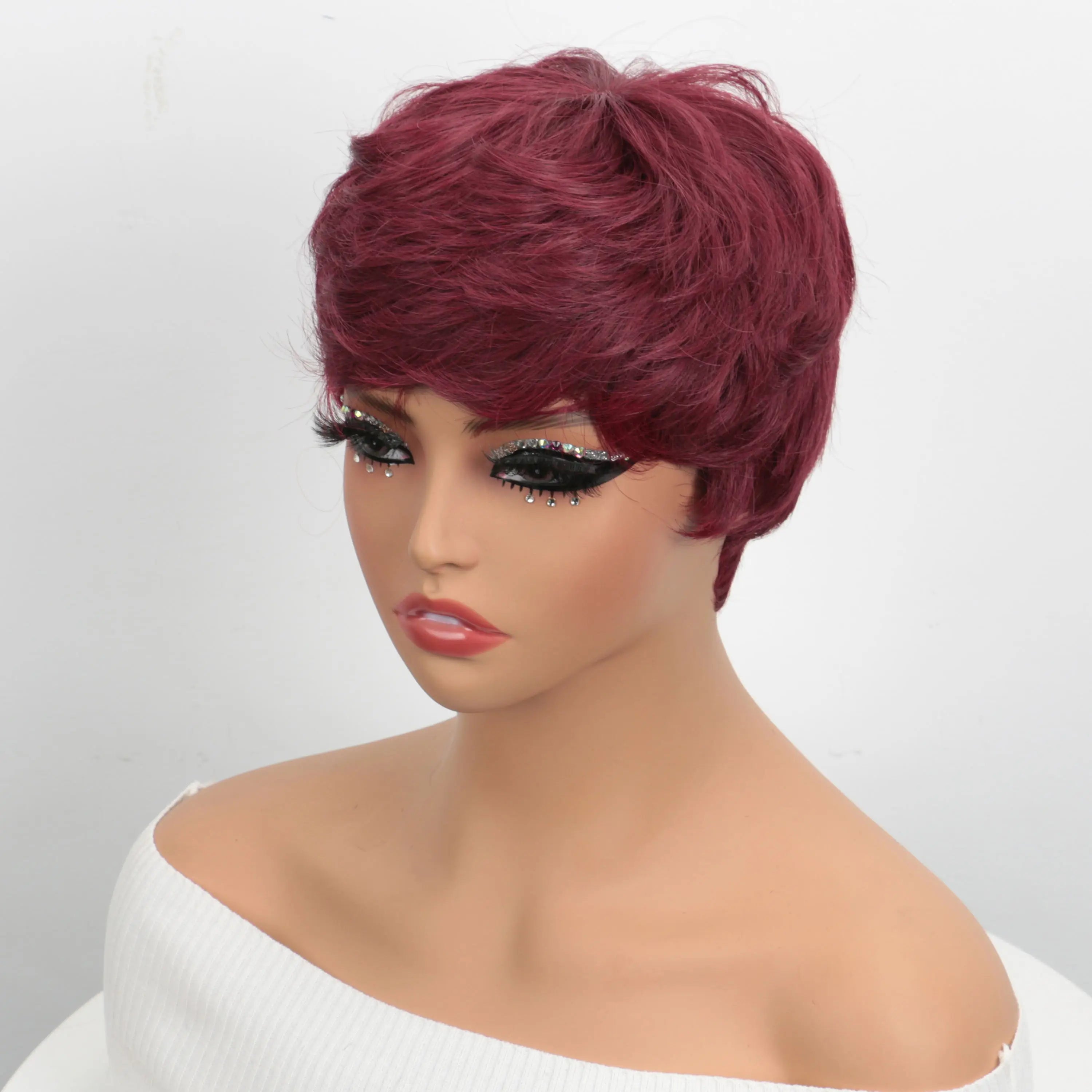 Peluca Pixie Cut Cabello Humano Peluca Corta Bob Pelucas Pixie Cut en Capas Cortas para Mujeres Negras Pelo Humano Remy Brasileño Sin Pegamento Sin Encaje