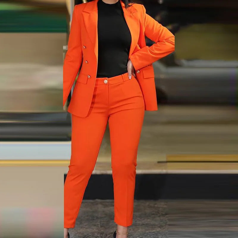 Women Two Pieces Pant Suits, Spring Autumn Loungewear Solid Fashion Matching Sets, Cardigan Top Pencil Pants Ladies Outfit