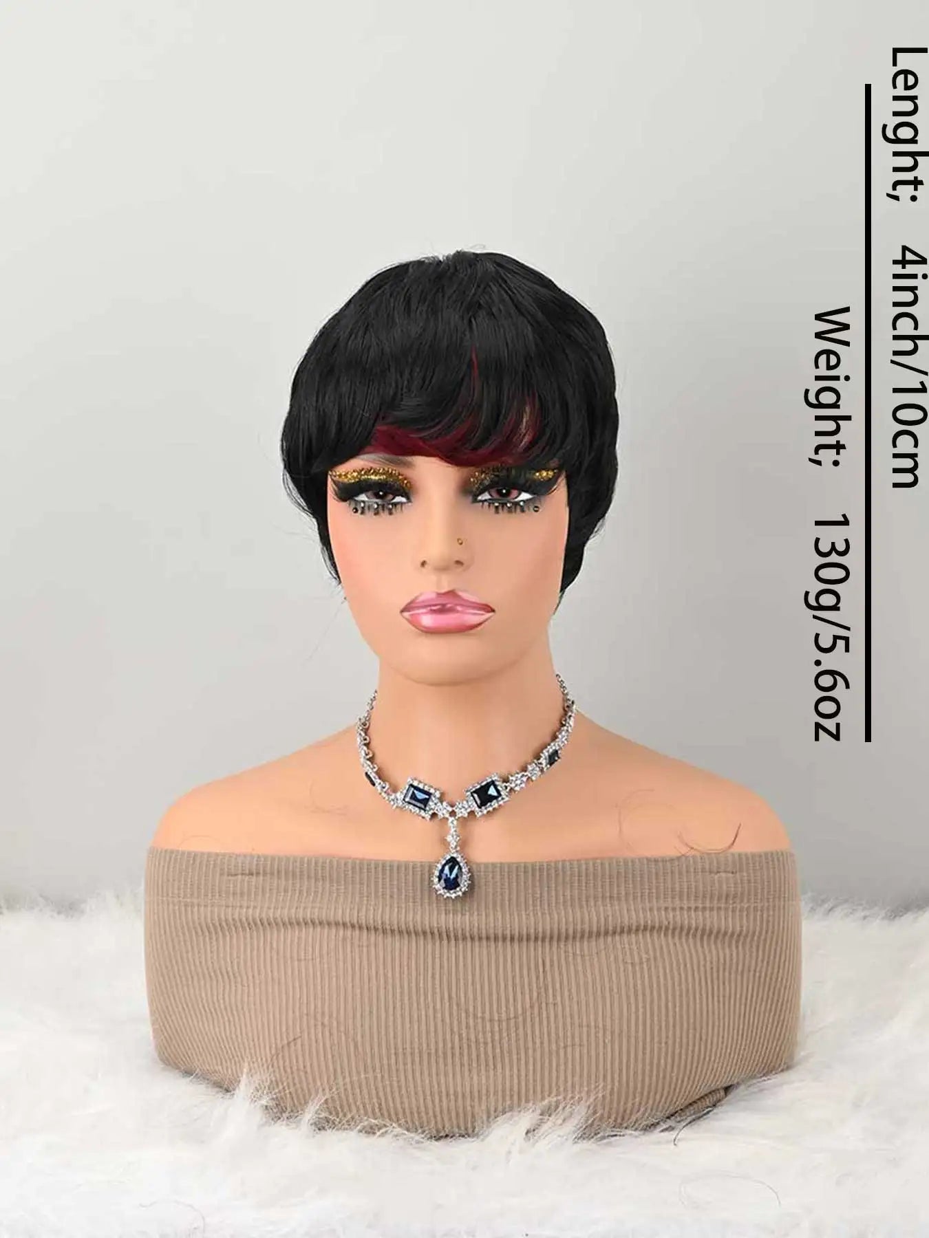 Short Bob Wig for PixieCut wigs Glueless WigNone Front Synthetic Wig withBangs Natural BlackStraight Full MachineMade Short Layered fordaily use