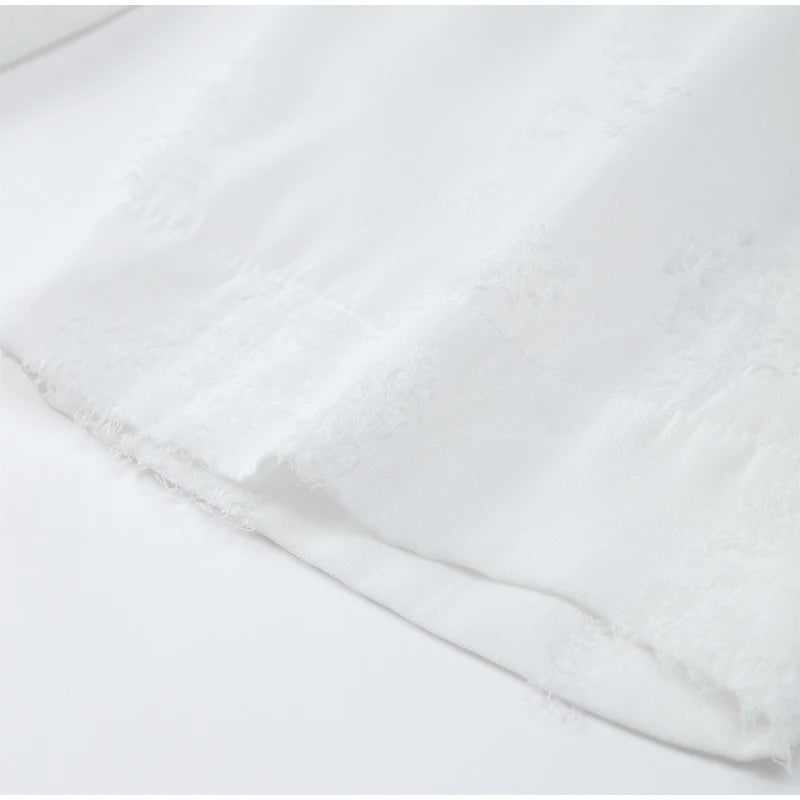 Conjunto de Falda Larga y Camisa con Borlas de Verano para Mujer Elegante Blanco Suelto Cintura Alta Plisada Maxi Faldas Trajes 2025 Ropa de Calle para Oficina