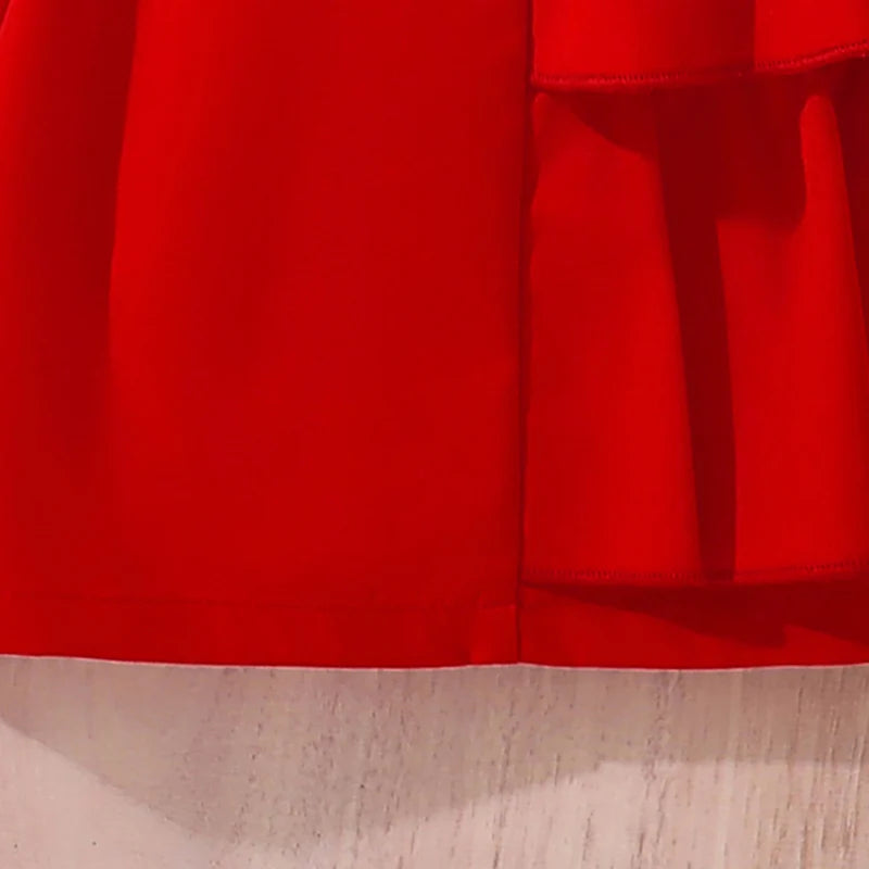 kids Clothing Sets For Girls Red Sleeveless Square Collar Ruffled Bowknot Elastic-Waist 8-12 Years Summer Fashion Sweet Style