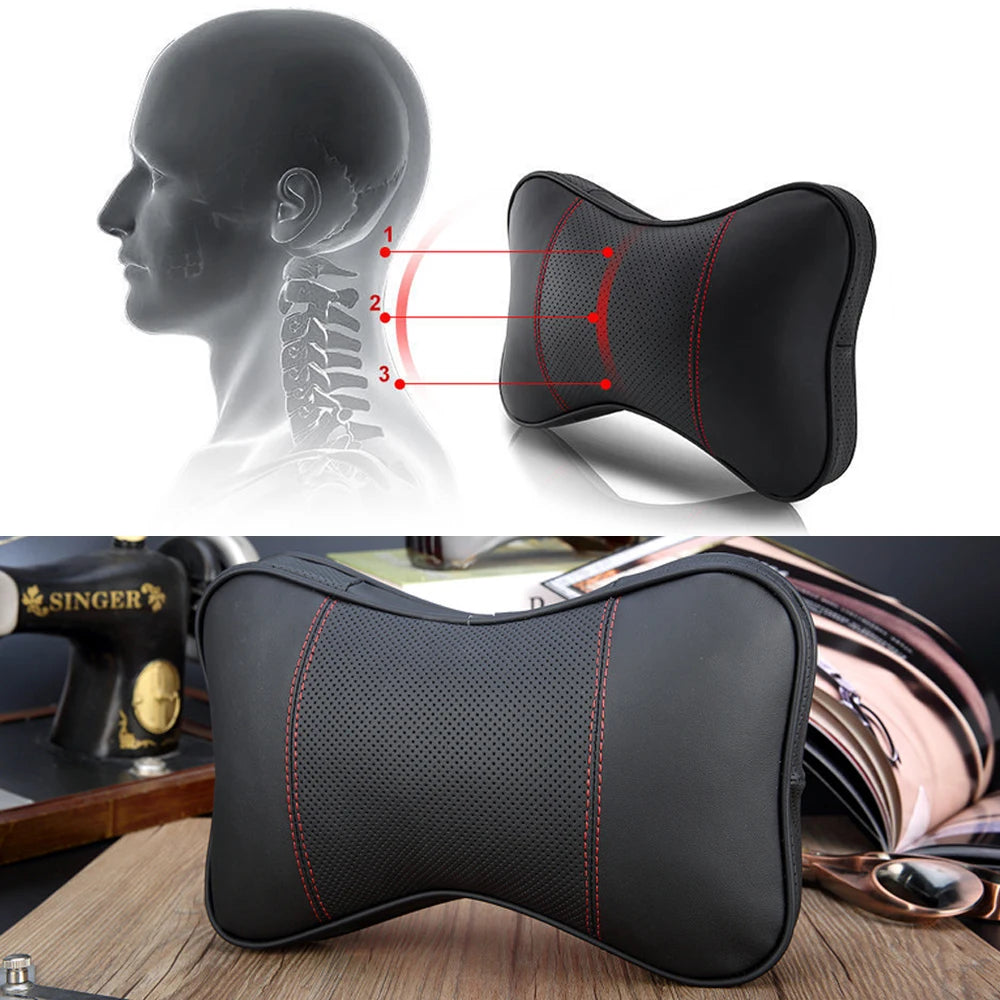 2 almohadas de cuello de coche de piel de vacuno de alta calidad, almohada reposacabezas, soporte de cuello, asiento universal de coche, suave y transpirable, decoración interior