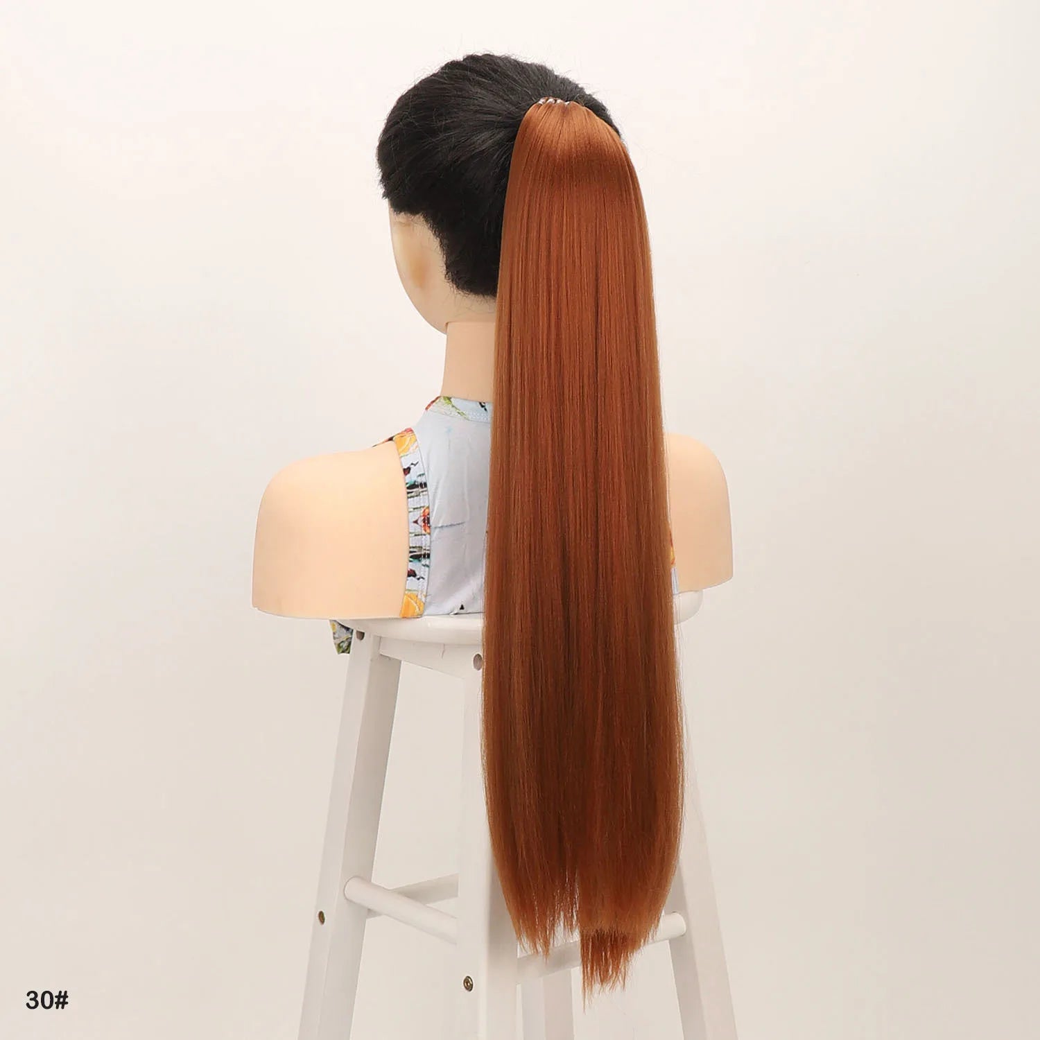 Synthetic Hair Ponytail With Rubber Band Ring Long Yaki Straight Puff Kinky Afro Ponytails Black Color For Women