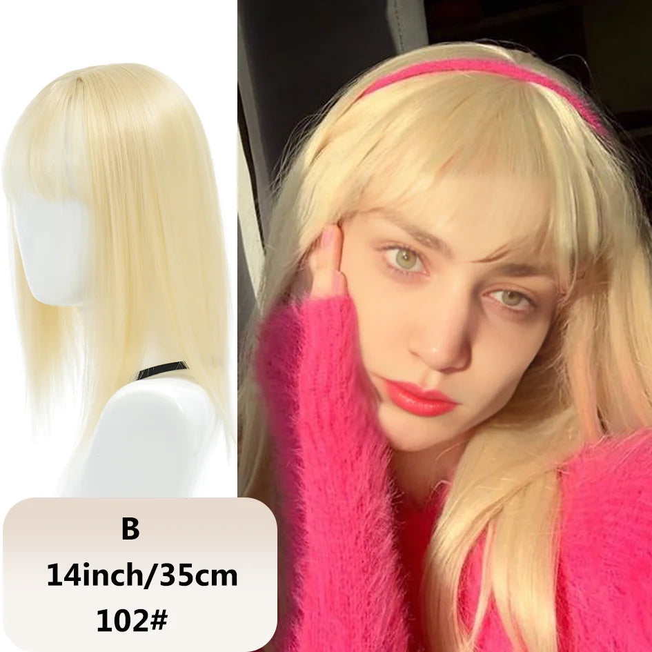 Syntetisk dameparykk med rett hår, 25 cm/30 cm pannelugg, topperstatning, tre kort, svart parykk/brun parykk/beige parykk/khaki parykk