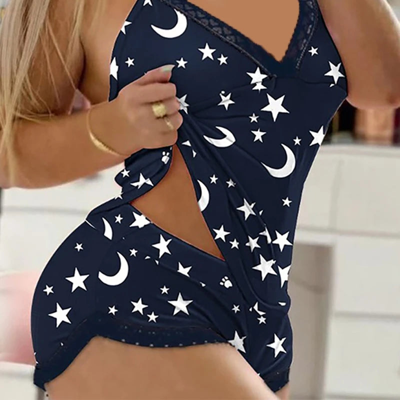 Conjuntos de pijama de mujer, sexy sin mangas, pijamas suaves, cómodos, con cuello en V, para dormir, camisón de satén para mujer