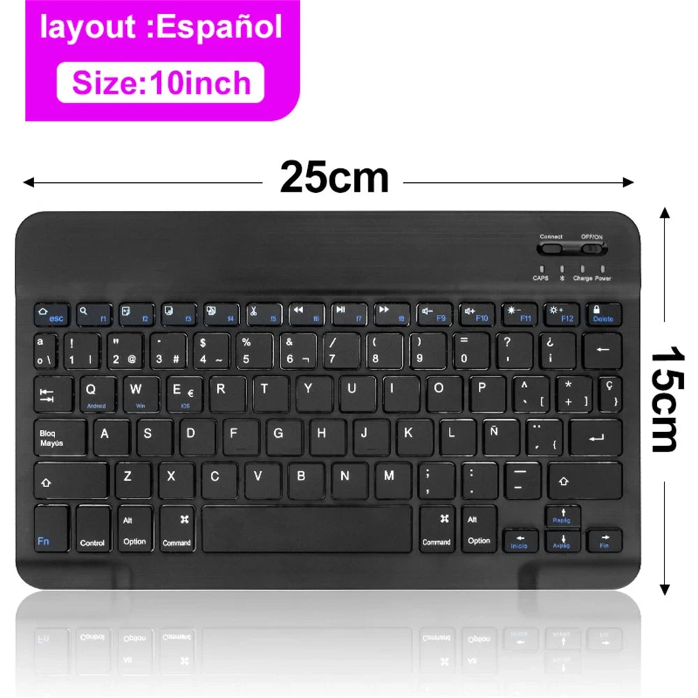 Teclado y ratón inalámbricos Bluetooth para IOS Android Windows Tablet para iPad Air Mini Pro teclado español coreano portugués ruso