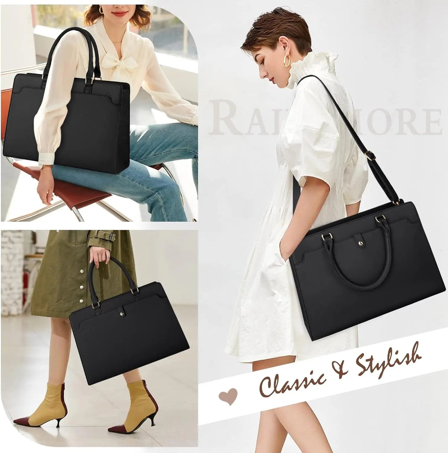 Large Capacity Laptop Bag for Women 15.6 Inch Laptop Tote Bag Leather Work Bag Waterproof Briefcase Business Office Computer Bag