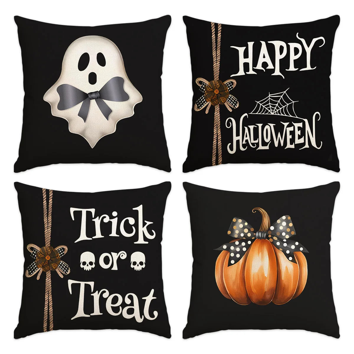 1/4 stk. Halloween putetrekk, Halloween sløyfe spøkelse gresskar putetrekk, dekorativt sofatrekk, stue, soverom putetrekk