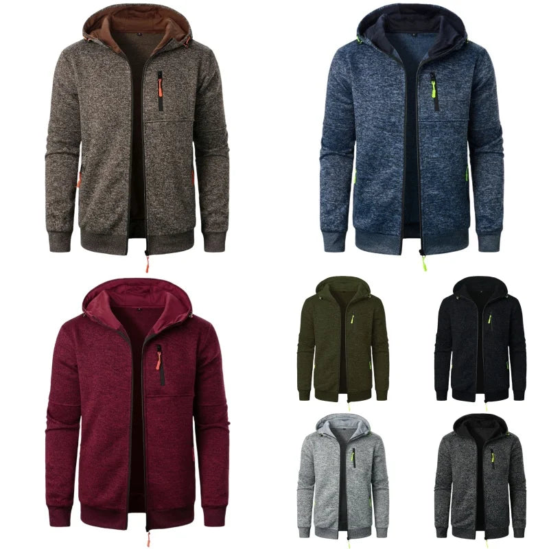 Sweat à capuche à manches longues pour homme, fermeture éclair, vêtement de sport, coupe slim, décontracté
