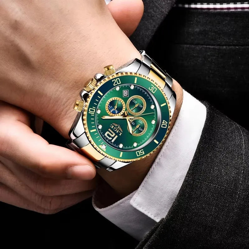 Reloj de hombre LIGE de marca superior, reloj de lujo para hombre, deportivo, resistente al agua, cronógrafo de acero inoxidable, reloj de pulsera de cuarzo, Relogio Masculino+Caja