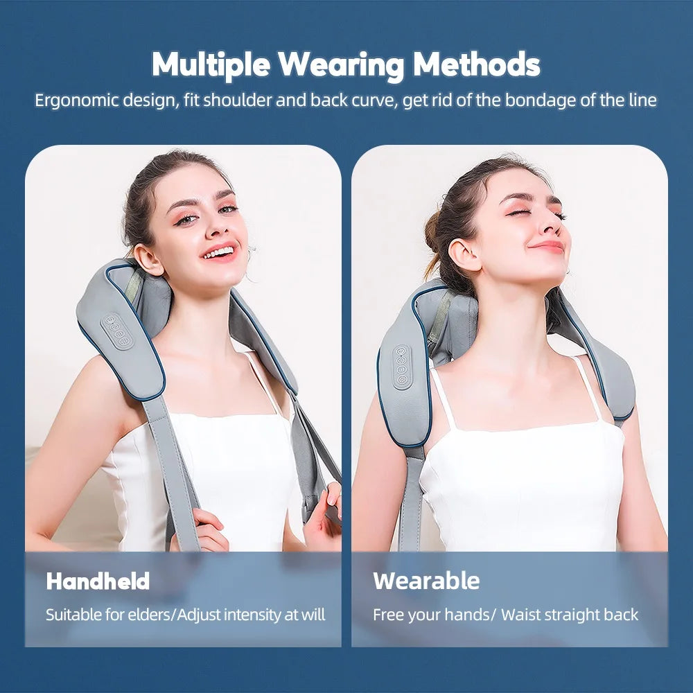 Chal de masaje eléctrico amasador de hombros, masajeador inalámbrico automático de cuello y espalda, almohada de masaje relajante para los músculos de la espalda y el trapecio.
