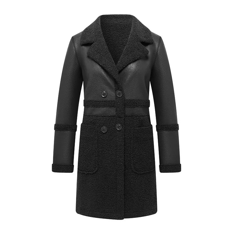 Nuevos Abrigos Largos de Cuero para Mujer, Forro Polar Cálido, Doble Cara, de Piel, Chaquetas de Piel Holgadas e Informales, Colección Otoño-Invierno