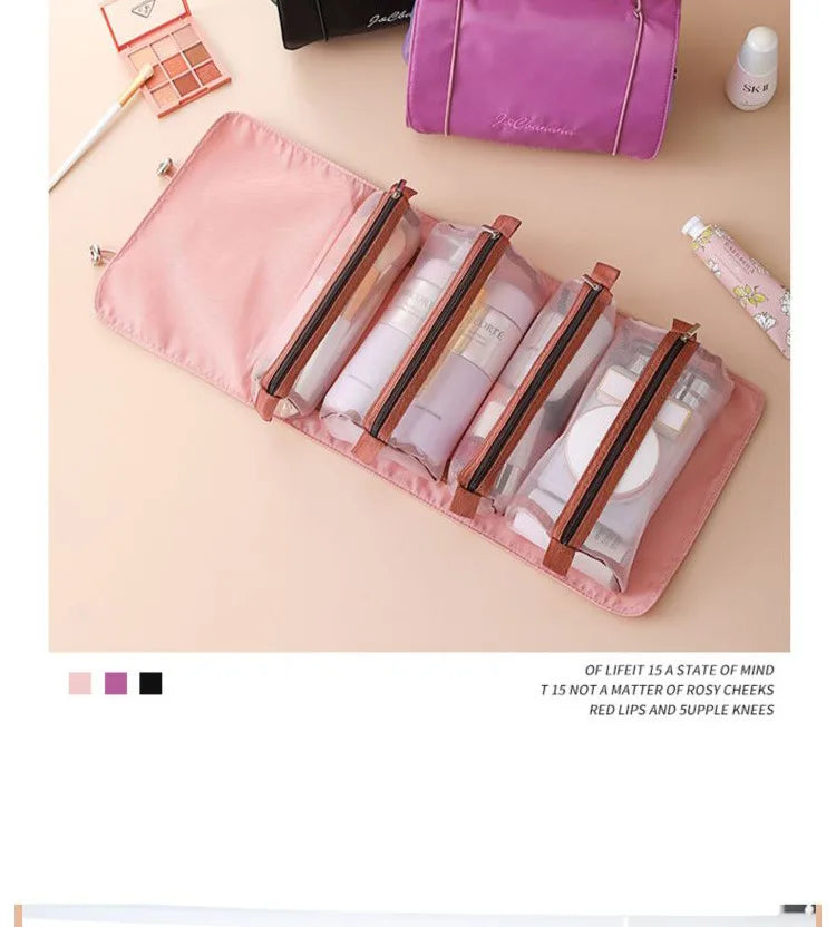 Bolsas de maquillaje desmontables, 4 piezas en 1, neceser portátil de viaje plegable y separable, organizador de almacenamiento de artículos de tocador, bolsa de maquillaje nueva