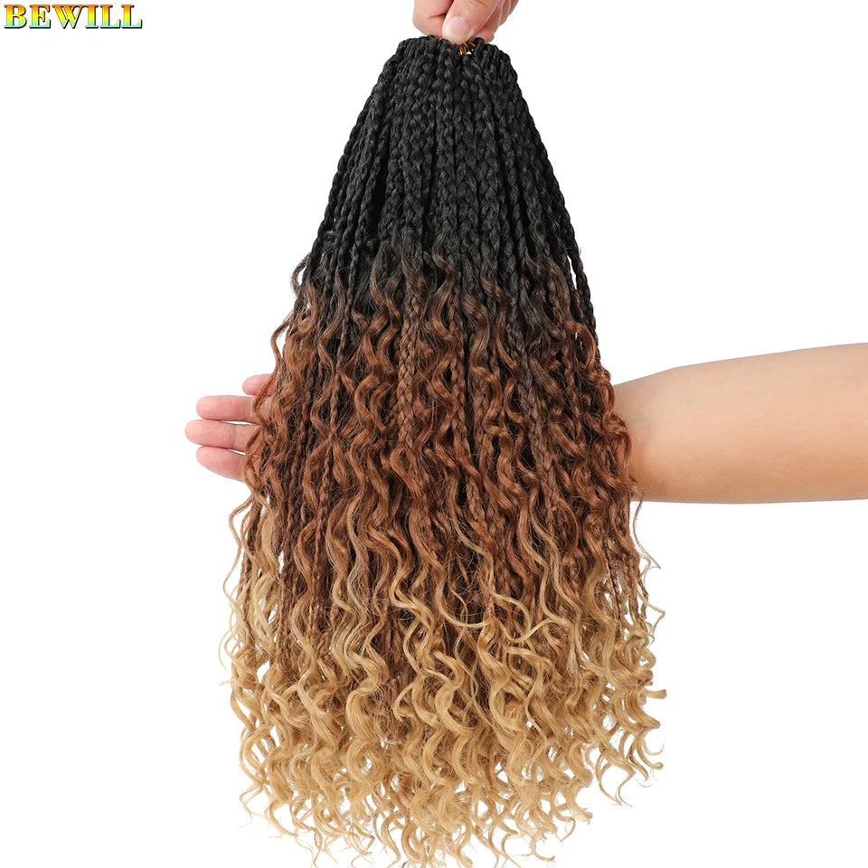 18" Long Boho Braids Extensions Goddess Box Braids Crochet Hair Black Purple Pink Synthetic Braiding Hair Bohemian Hippie Braids