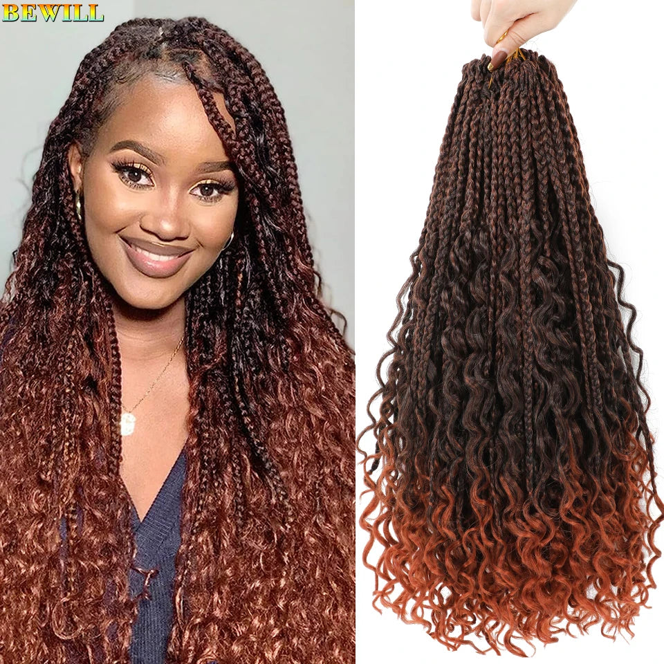 18" Long Boho Braids Extensions Goddess Box Braids Crochet Hair Black Purple Pink Synthetic Braiding Hair Bohemian Hippie Braids