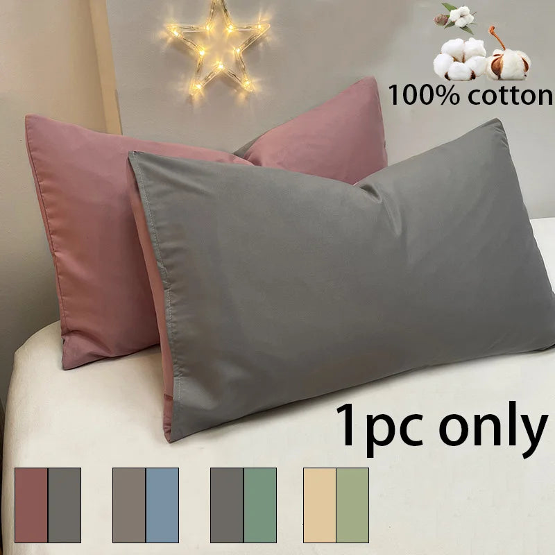 1pc 100% Cotton brushed Color block Pillowcases , Super Soft and Cozy, Wrinkle, Fade, Resistant with Envelope Closure