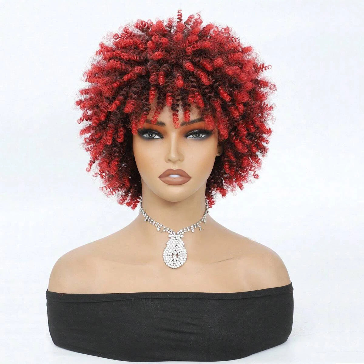 Short Kinky Curly Wig with Bangs