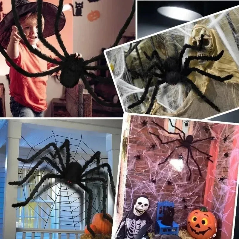 Araña Grande de Peluche de Halloween, Decoración de Halloween de Terror, Accesorio de Fiesta, Decoración Gigante de Araña para Exteriores de 30-200cm, Broma de Cámara, Araña Negra