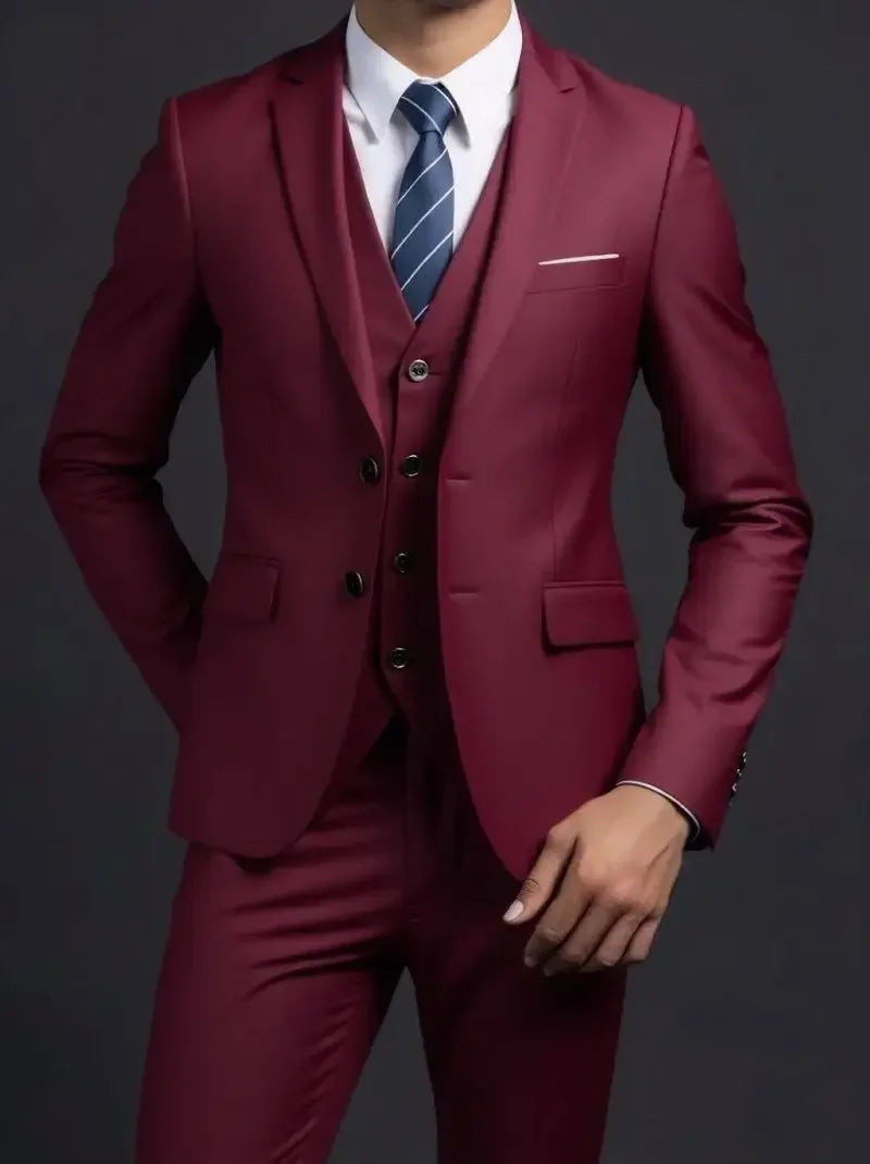 Traje (blazer + chaleco + pantalón) de hombre, elegante, de negocios, estilo británico, color liso, para banquete, anfitrión o boda, informal