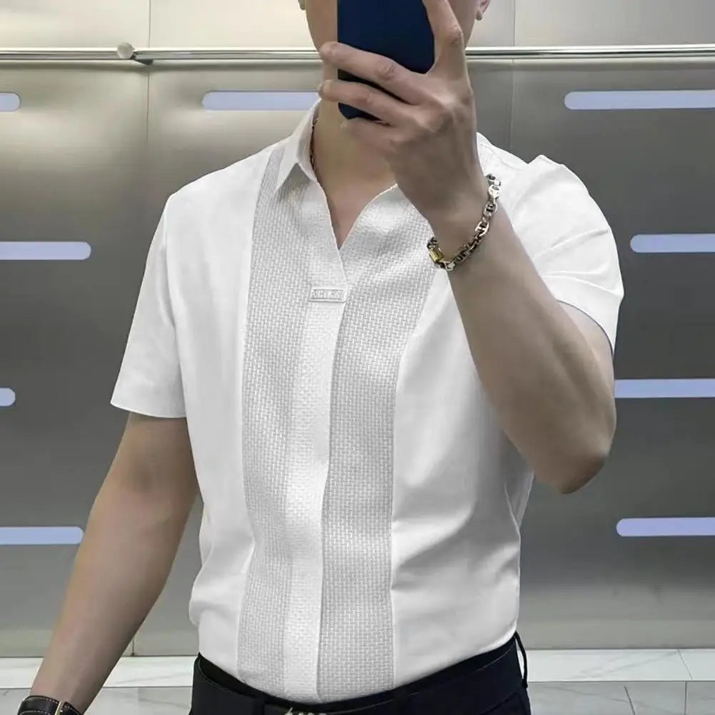 Camisa de manga corta para hombre, verano, casual, cómoda, color puro, camiseta, estilo ejecutivo, pantalones de traje, camisa casual para hombre, camiseta