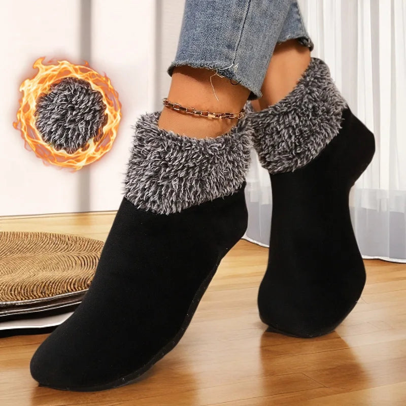 1 Pair Cozy Fuzzy Trim Floor Socks Ultra-Warm Thick Soft Winter Indoor Socks Women Cold Weather Anti-Slip Sole Comfortable