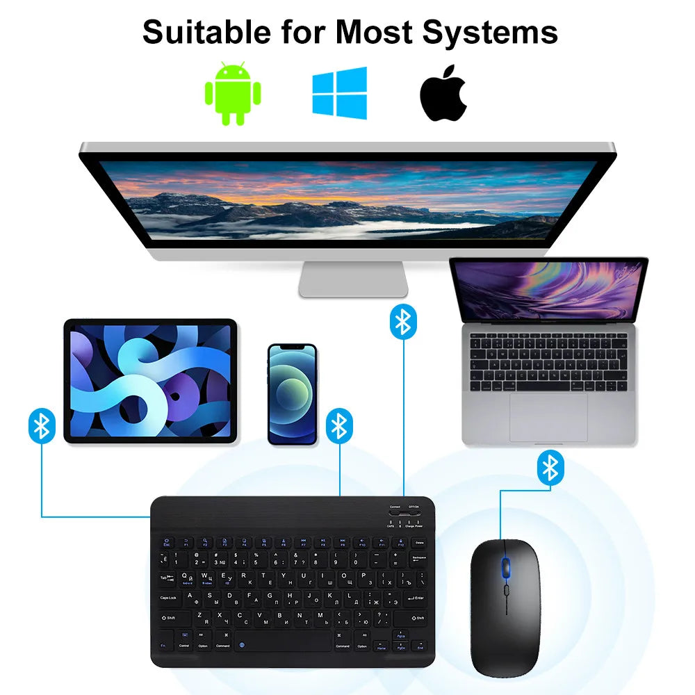 Teclado y ratón inalámbricos Bluetooth para IOS Android Windows Tablet para iPad Air Mini Pro teclado español coreano portugués ruso