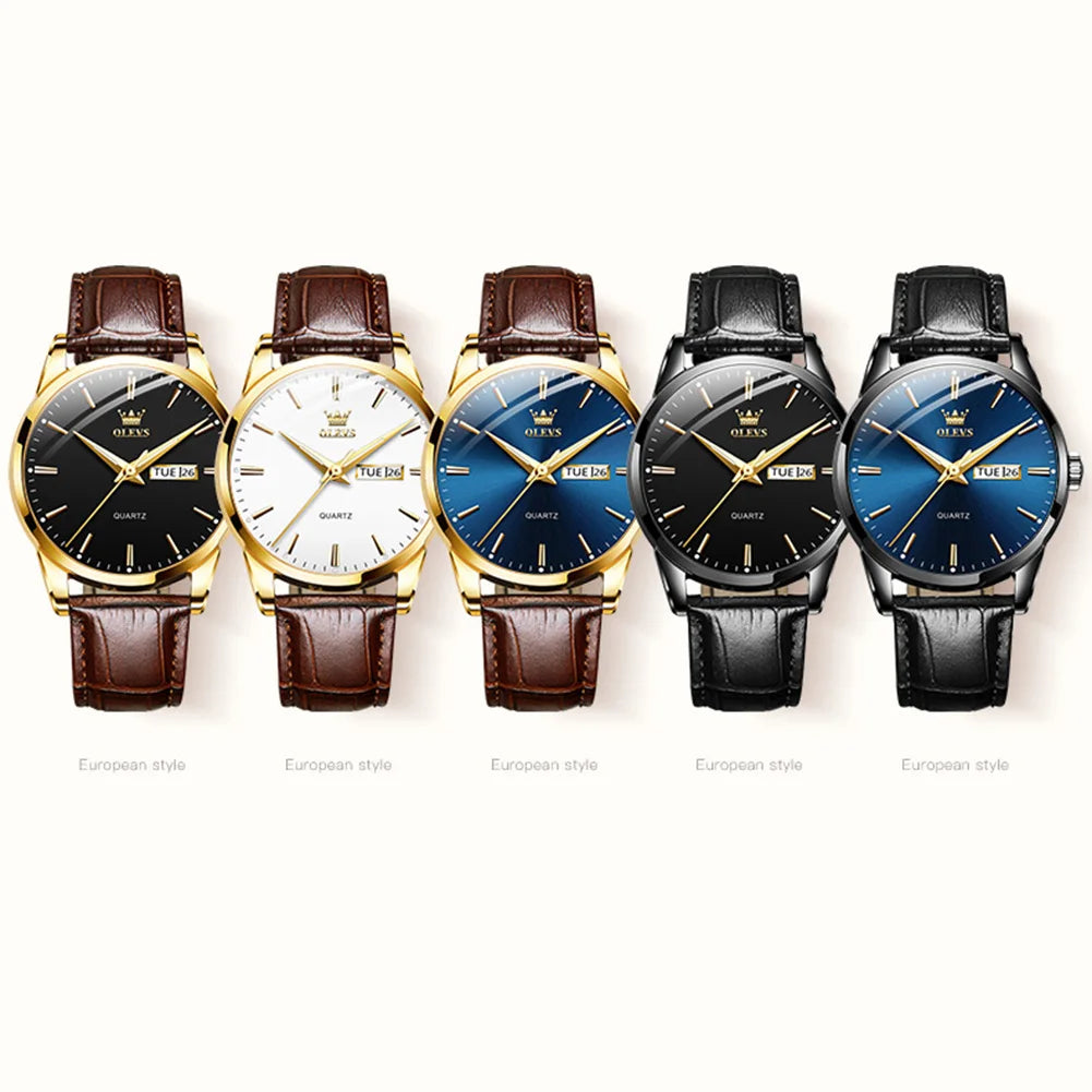 OLEVS 6898 Reloj de Mujer Original de Moda Reloj de Pulsera de Cuarzo Impermeable con Correa de Cuero Luminosa Doble Calendario Reloj de Señora