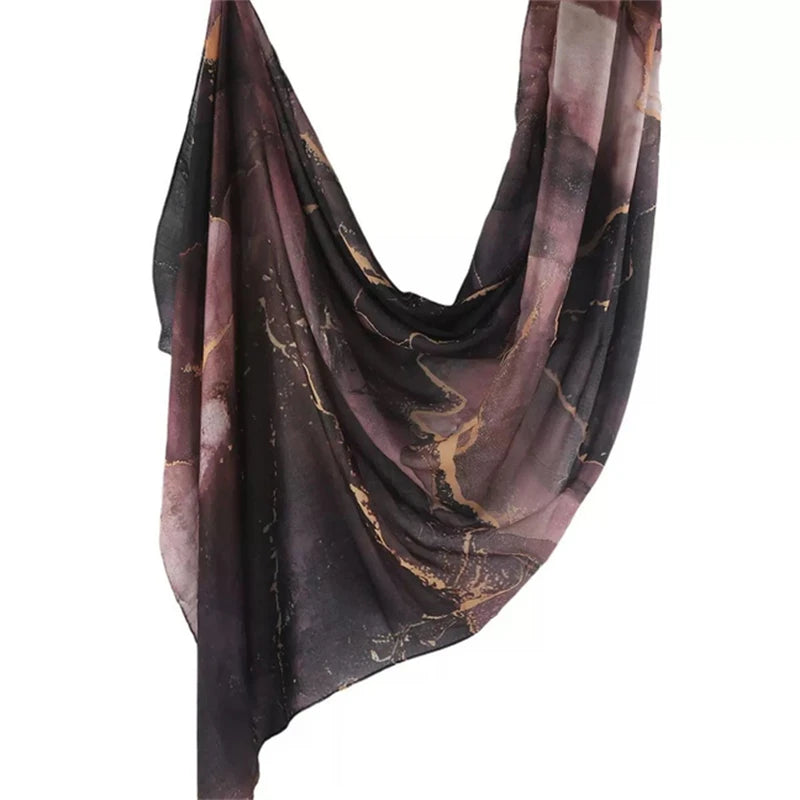 Estampado de acuarela, hiyab musulmán, pañuelo de mármol, suave, transpirable, protección solar, ligero, chal de playa de verano para mujer