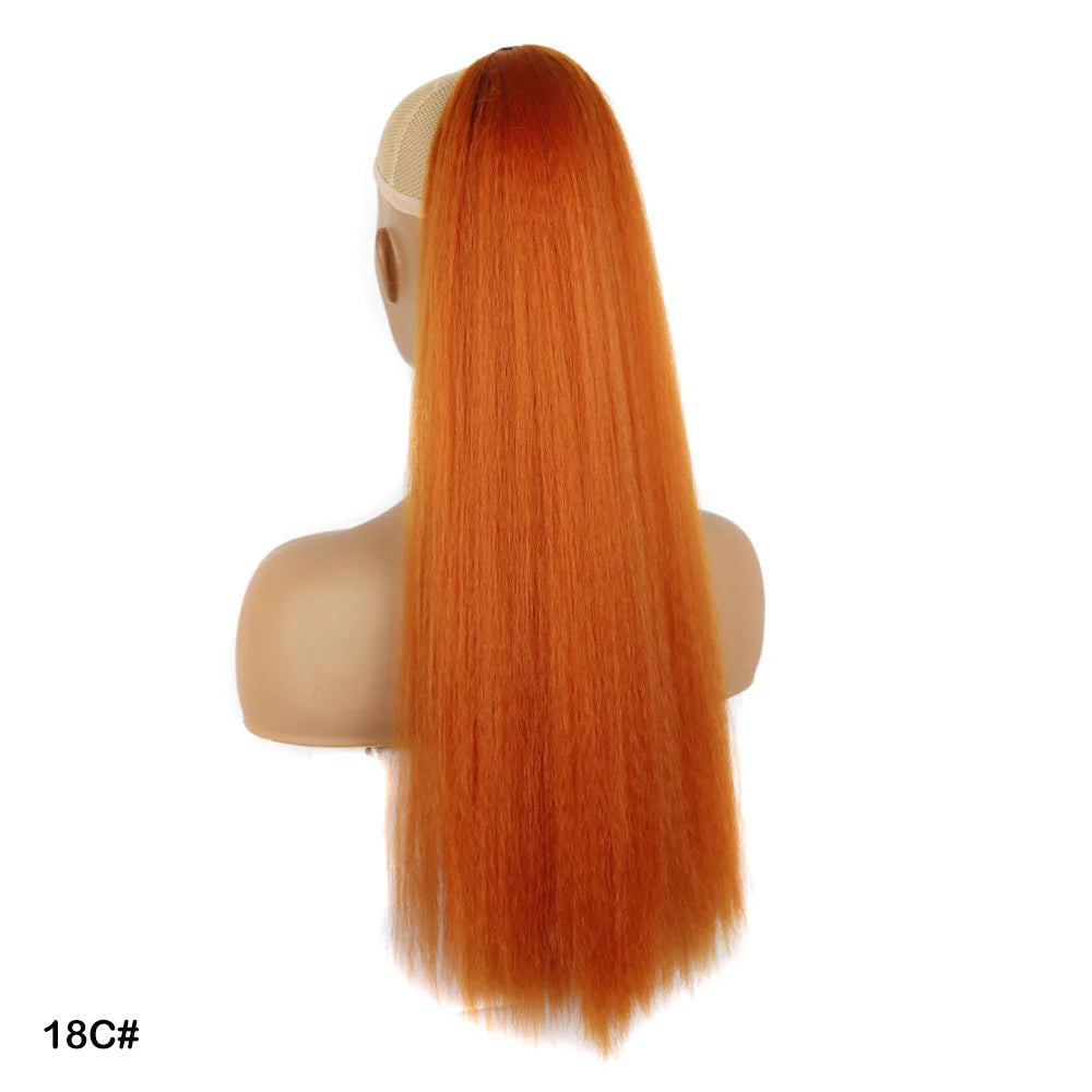 Synthetic Afro Ponytail Extension Long Yaki Curly Puff Kinky Wavy Soft Heat Resistant Black Hair for Women Daily Use