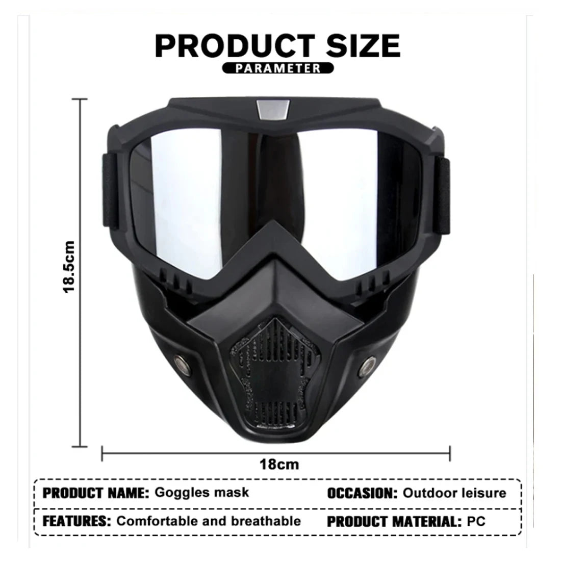 Gafas de sol UV400 para motocross, a prueba de viento, para ciclismo, esquí, con máscara bucal, máscara para casco de moto, máscara de esquí de invierno