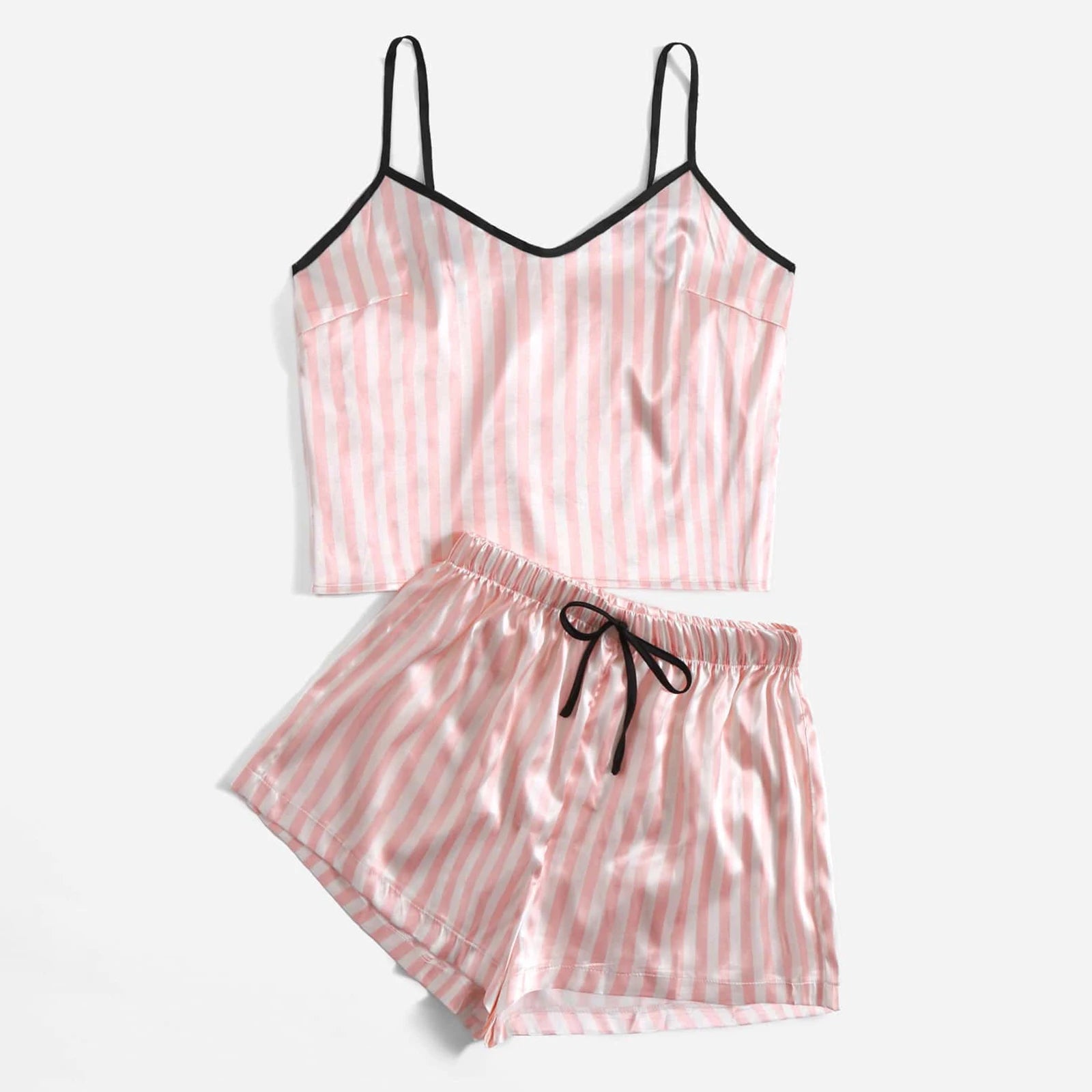 Pijama de rayas sexy de nueva moda para mujer, conjunto de 2 piezas de ropa de dormir para mujer, pijama de satén de seda con top cami y shorts para mujer