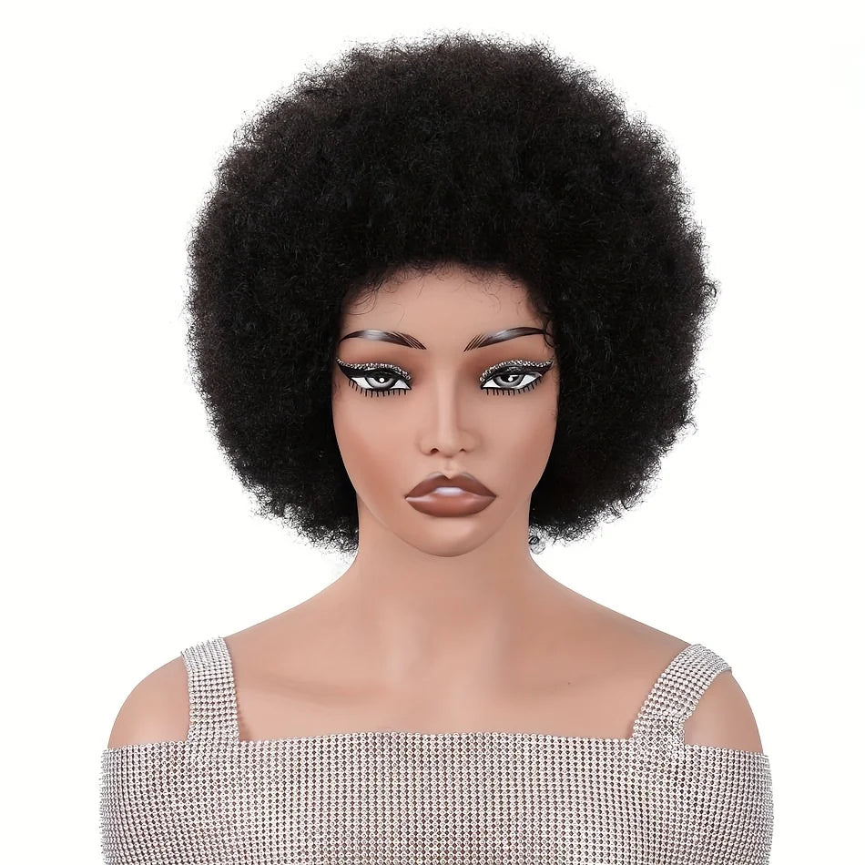 Short Afro Kinky Curly Bob Wig Rose Net Cap For Full Machine Made Wig For Women 150% Density Short Hair Wigs Afro Wig