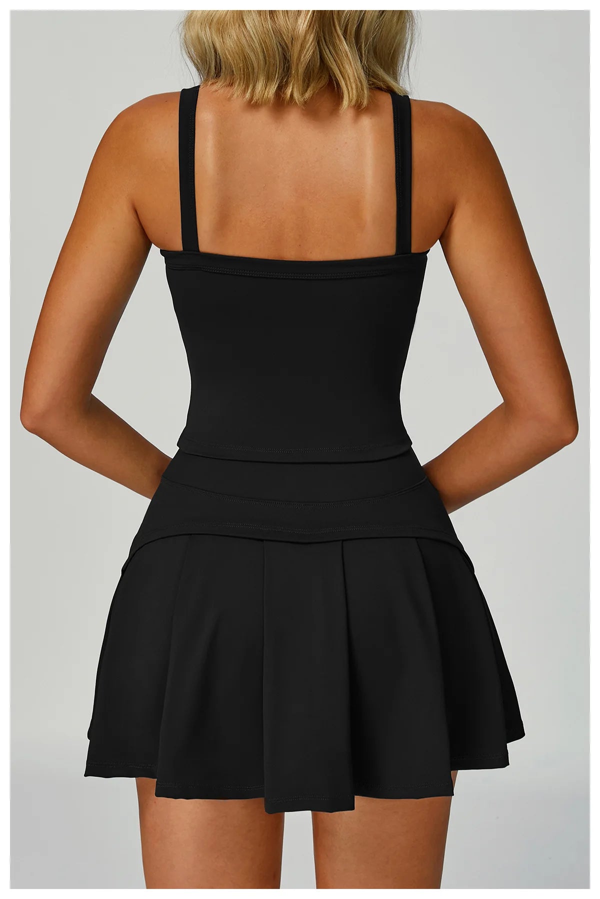 Conjunto de camiseta y falda de tenis para mujer, ropa deportiva de verano, bádminton, golf, yoga, correr al aire libre, color negro, blanco, rosa.