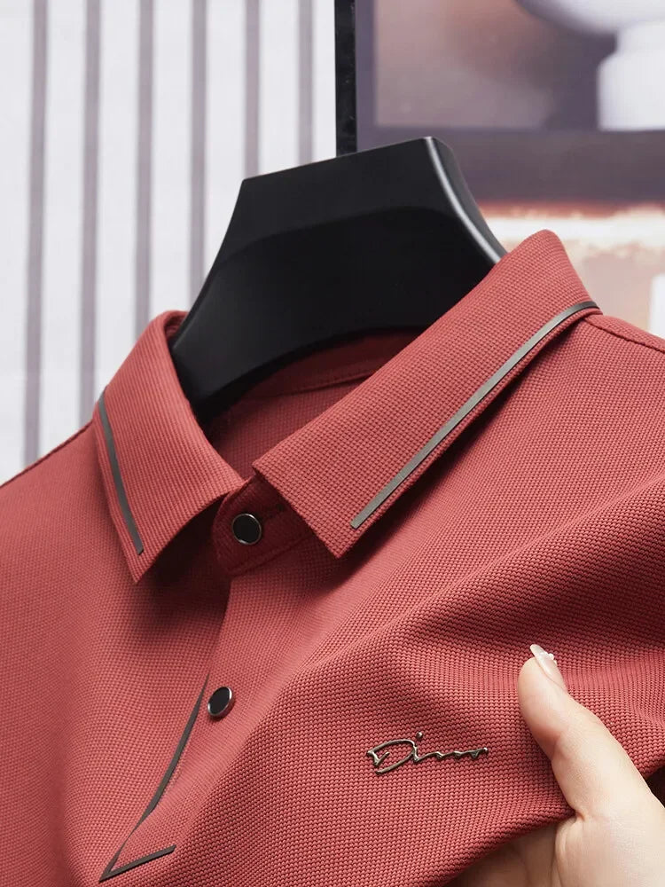Polo de hombre, sin costuras, prémium, de lujo, tela fresca, casual de negocios, golf, corte ajustado, blusa con cuello, camiseta