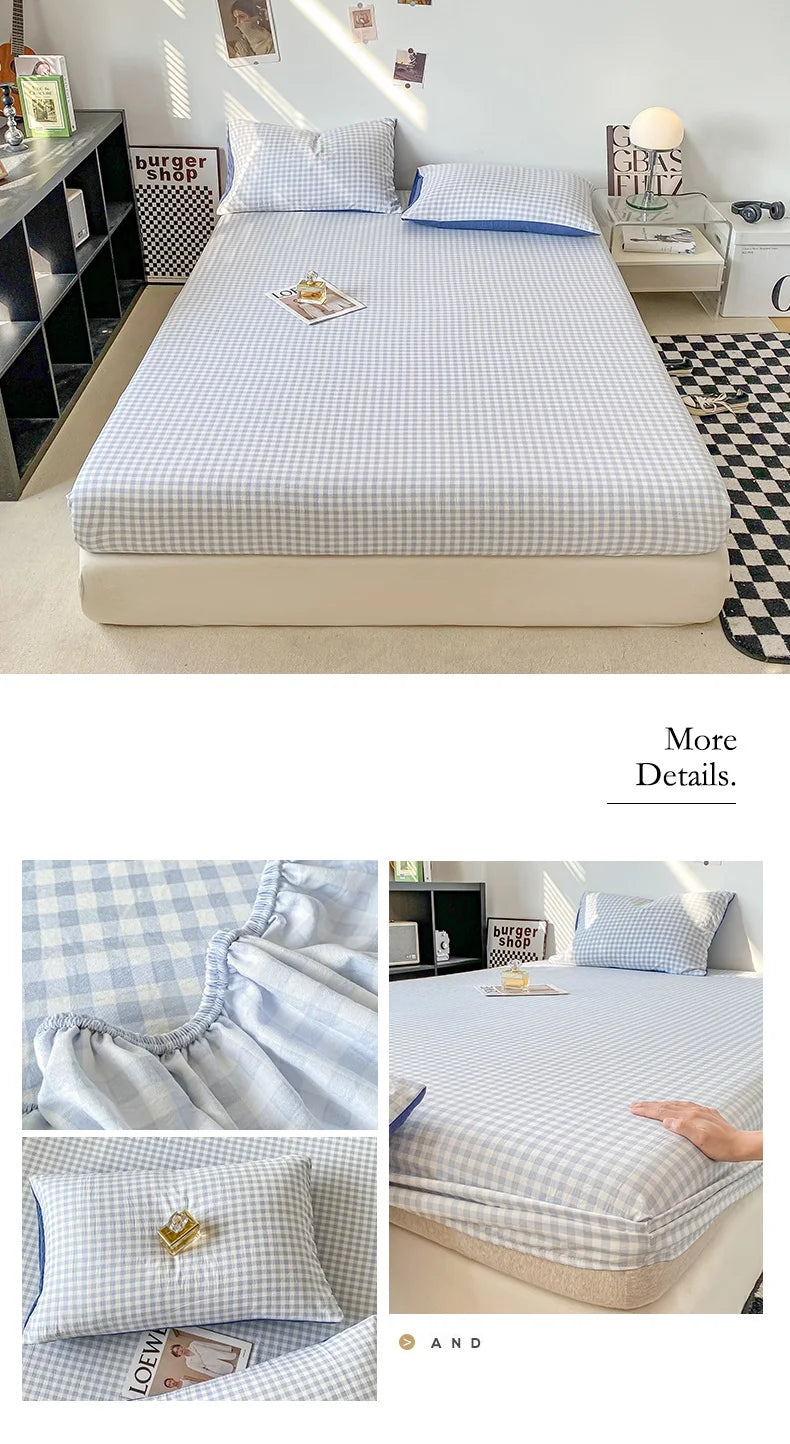 Sábana Ajustable Estilo Plaid, Funda de Cama Suave para la Piel, Sábana Elástica para Habitación de Niñas y Niños, Ropa de Cama para el Hogar (Sin Funda de Almohada)