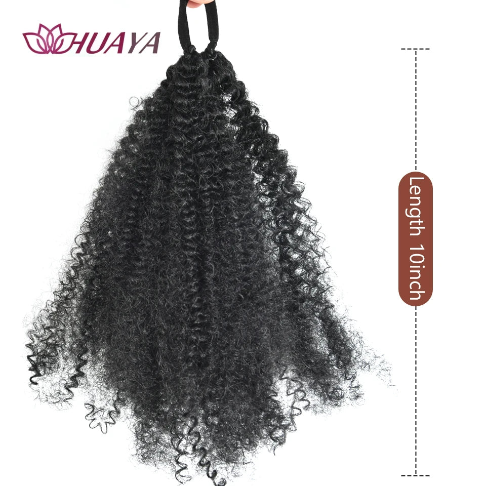 Afro Puff Ponytail Bun Extensions for Black Women Natural Fluffy Synthetic Short Afro Kinkys Curly Afro Hairpieces