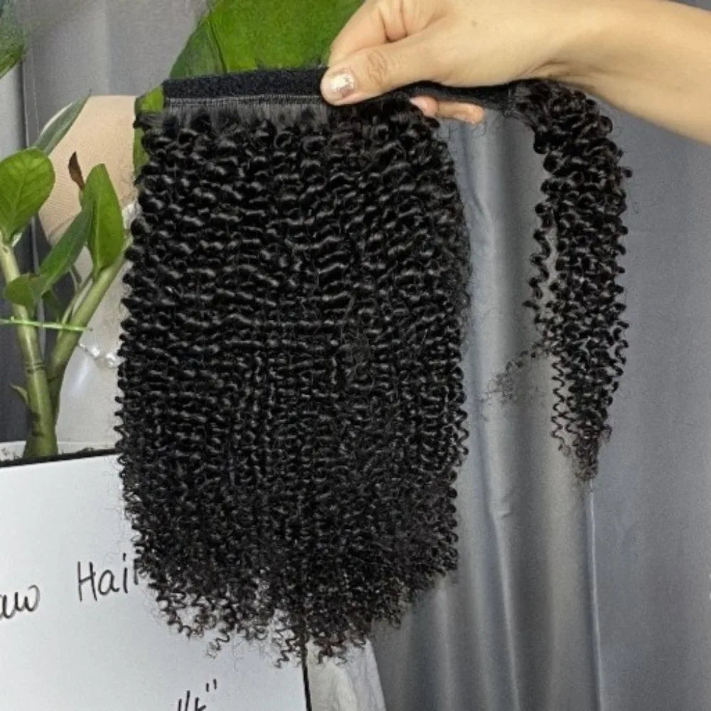 Queue de cheval à enrouler Afro Kinky Curly de 10 à 22 pouces 100 % Cheveux Humains Extension de Queue de Cheval pour Femmes Cheveux Mongols