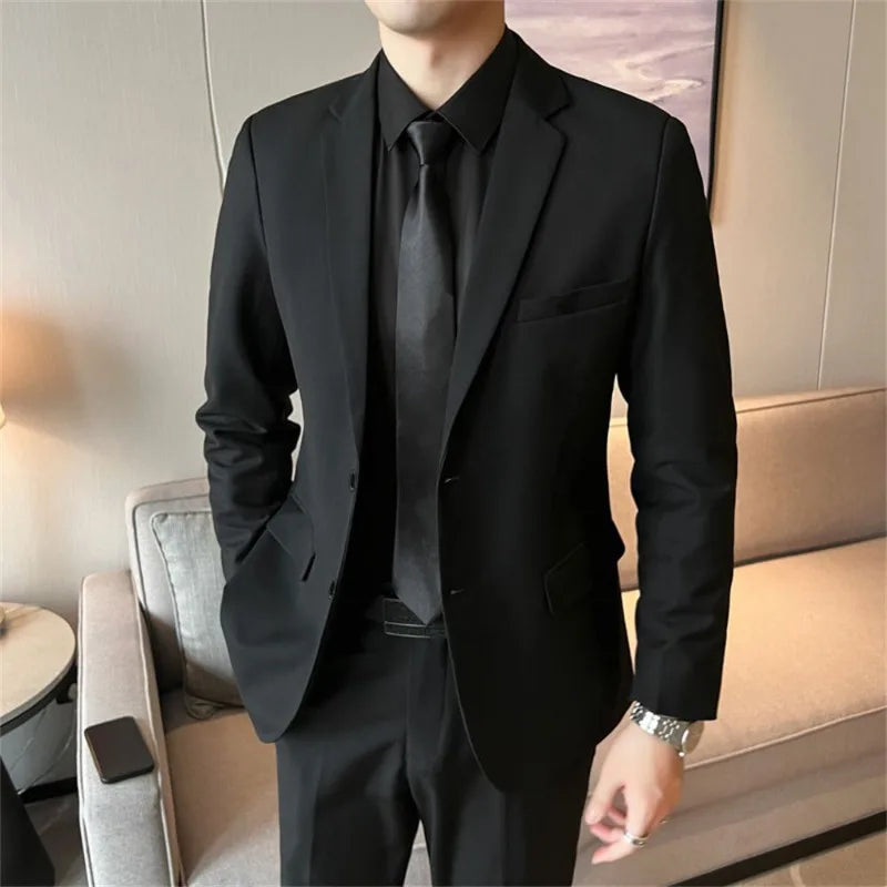 Suits for Men Korean Fashion Long Sleeve Slim Fit Wedding Business Blazer Black Professional Formal Suit Pants Sets Ropa Hombre