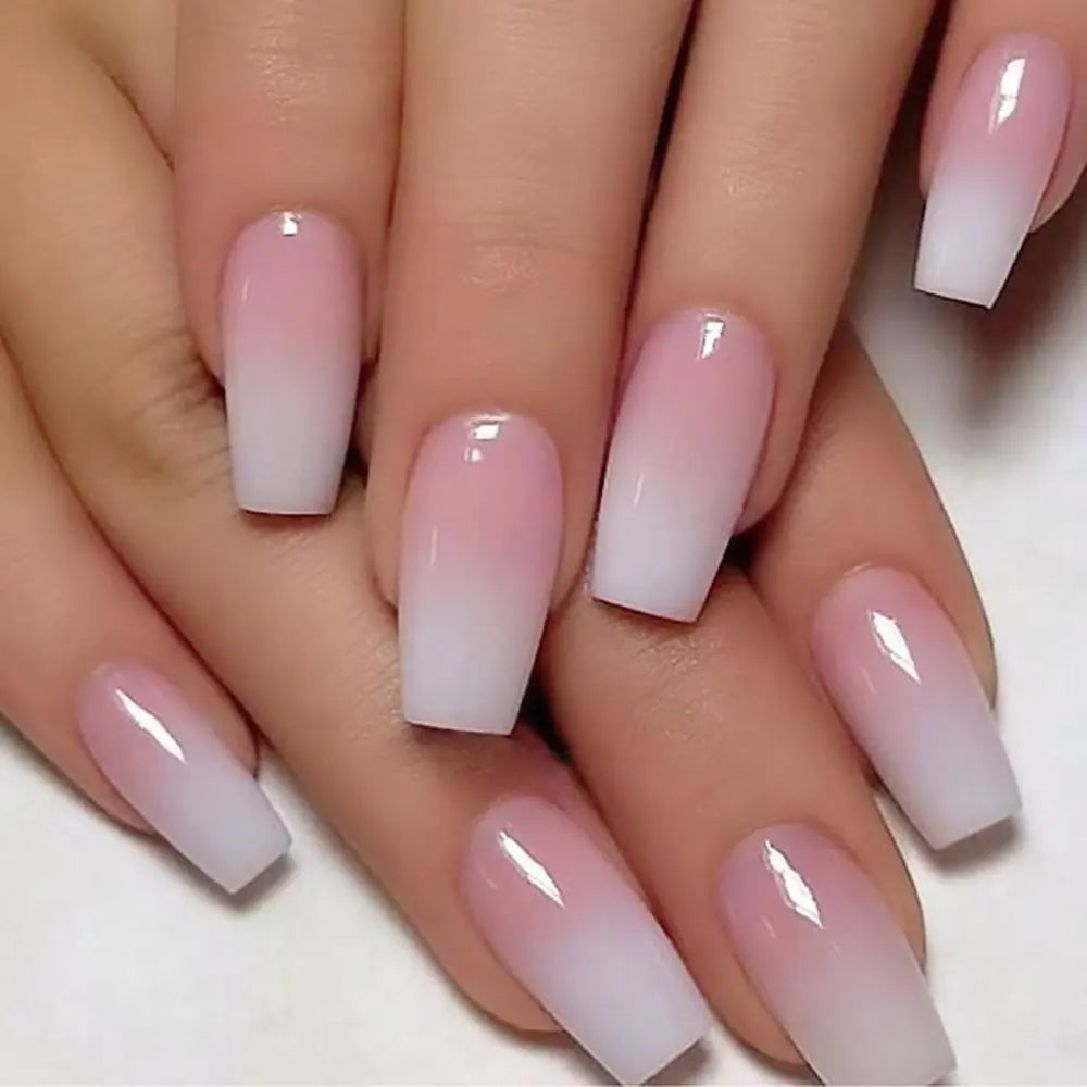 Lot de 120 faux ongles artificiels en acrylique, effet dégradé, effet cercueil, effet brillant, fait main, rose ombré, taille moyenne