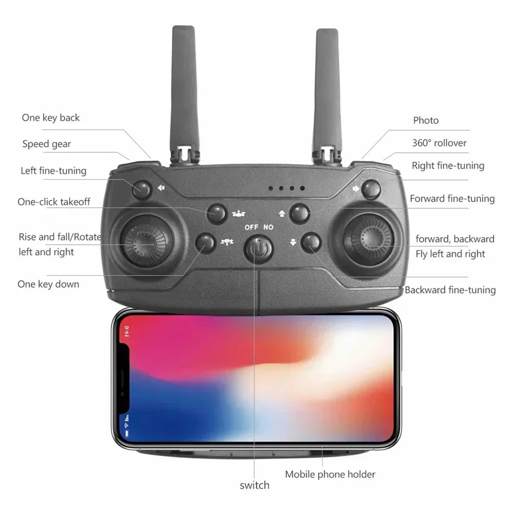 Dron profesional 4K de gran angular E88 con cámara HD WiFi FPV retención de altura cuadrotor RC plegable para juguetes infantiles